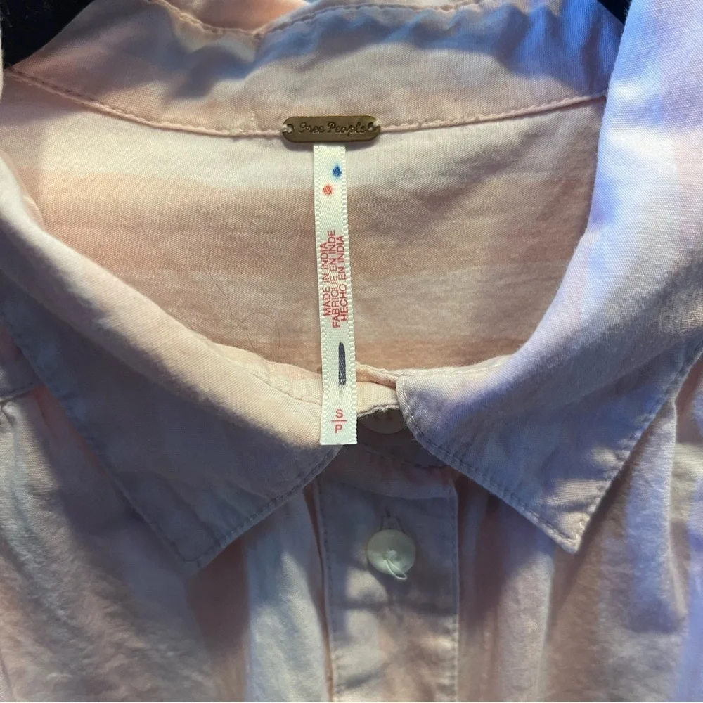 FREE PEOPLE Candy Striper Pink Puff Shoulder Button-Up Shirt Small - Picture 4 of 4
